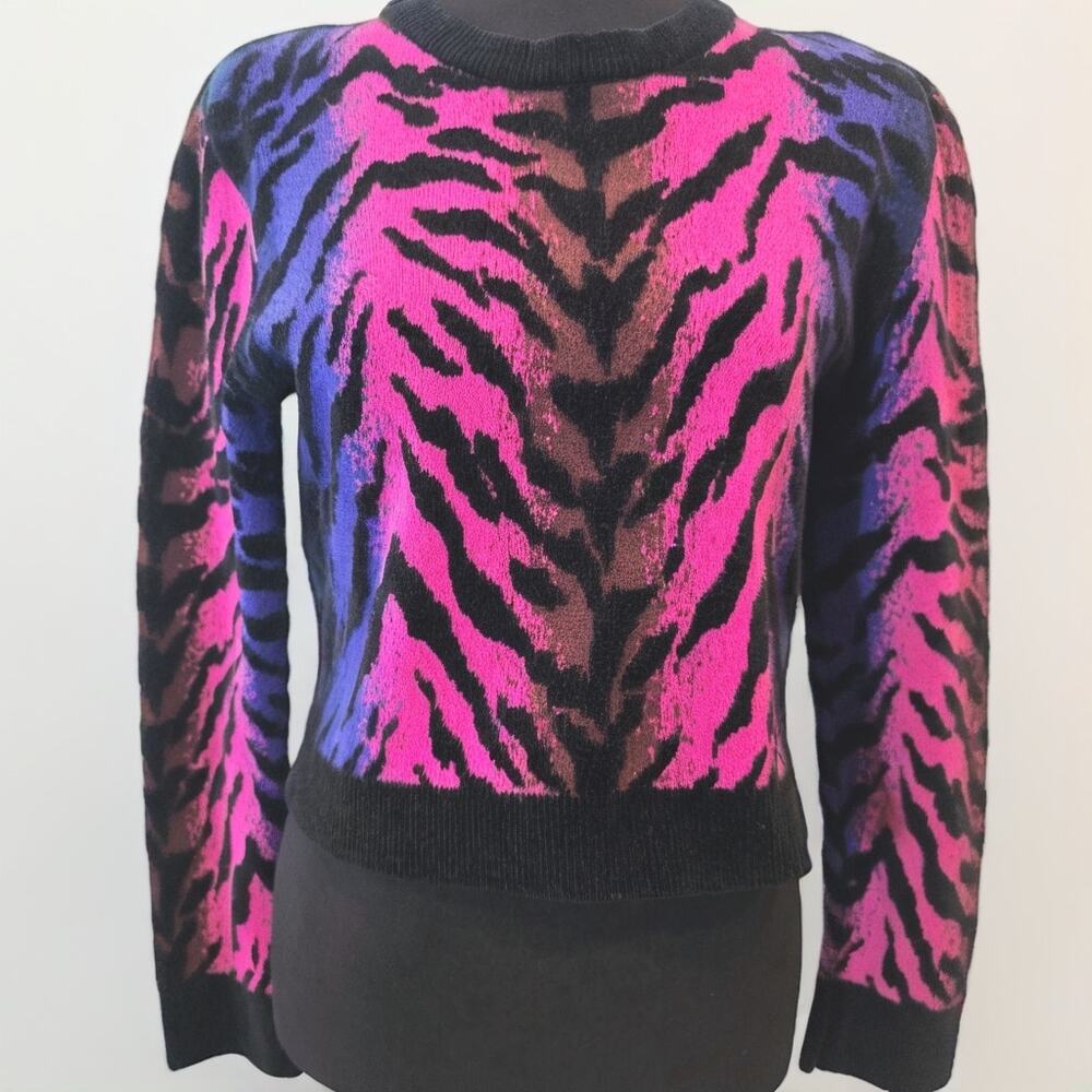 Ronny Kobo Collection- Mekette Tiger Print Cropped Sweater- Purple, Pink & Black